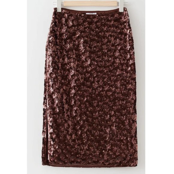 NWT & Other Stories Sequin Beaded Floral Midi Skirt Size 0 - Picture 3 of 10